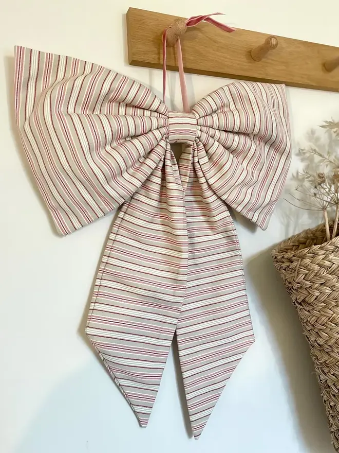 Large Pink And Beige Cotton Fabric Bow