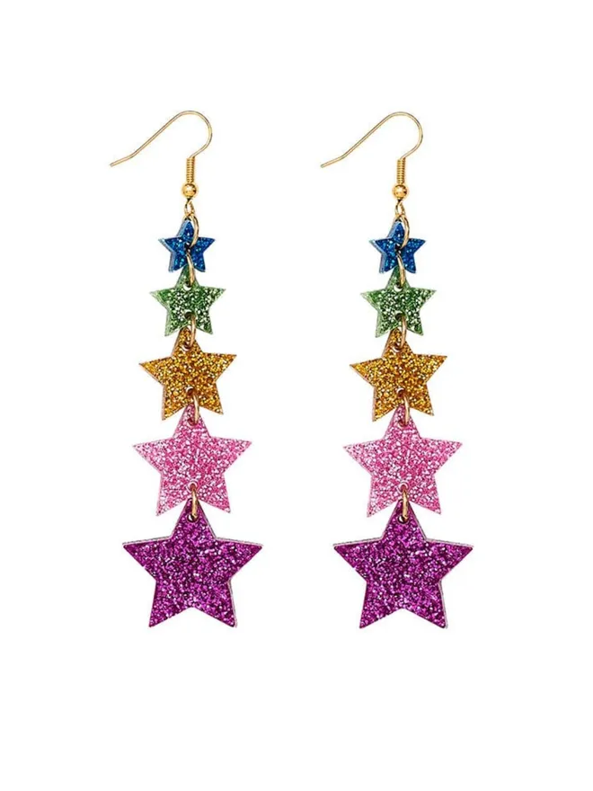 Glittering Super Star Earrings against a white background