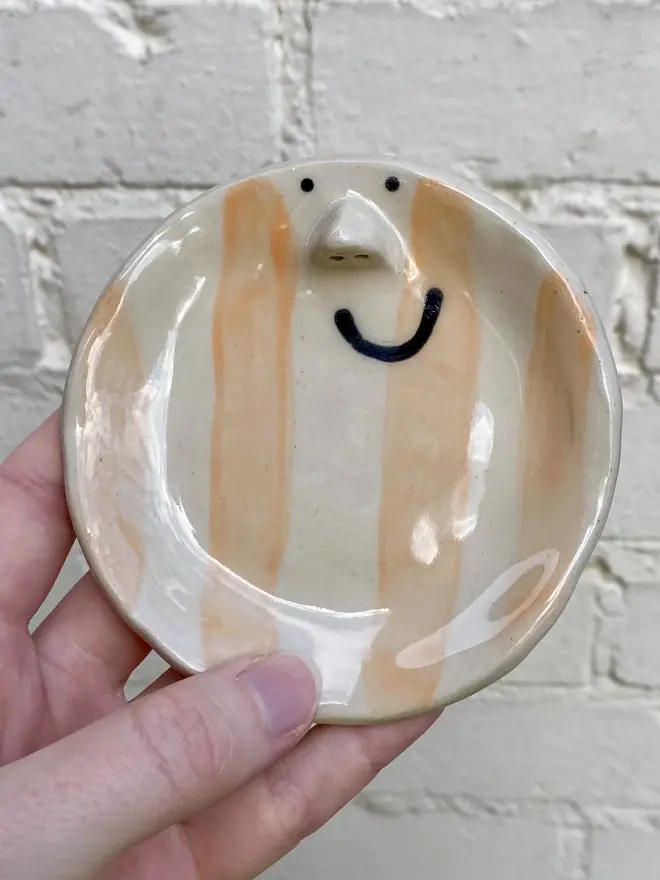 orange stripe handmade ceramic trinket dish