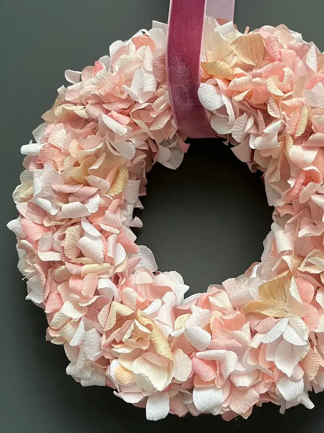 Cream, Taupe & Peach Crepe Paper Wreath