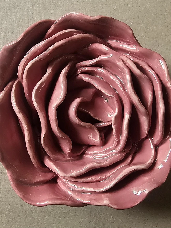 dusty dusky pink ceramic peony rose flower for wall art decor pottery gift for ceramic lovers 