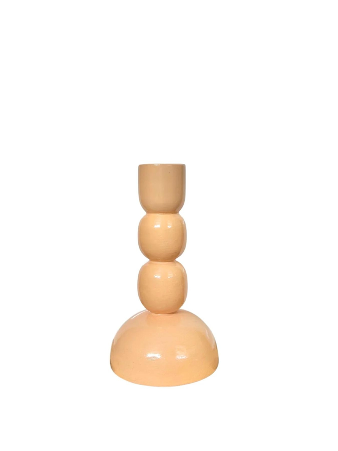 pale peach pink small wooden candlestick holder