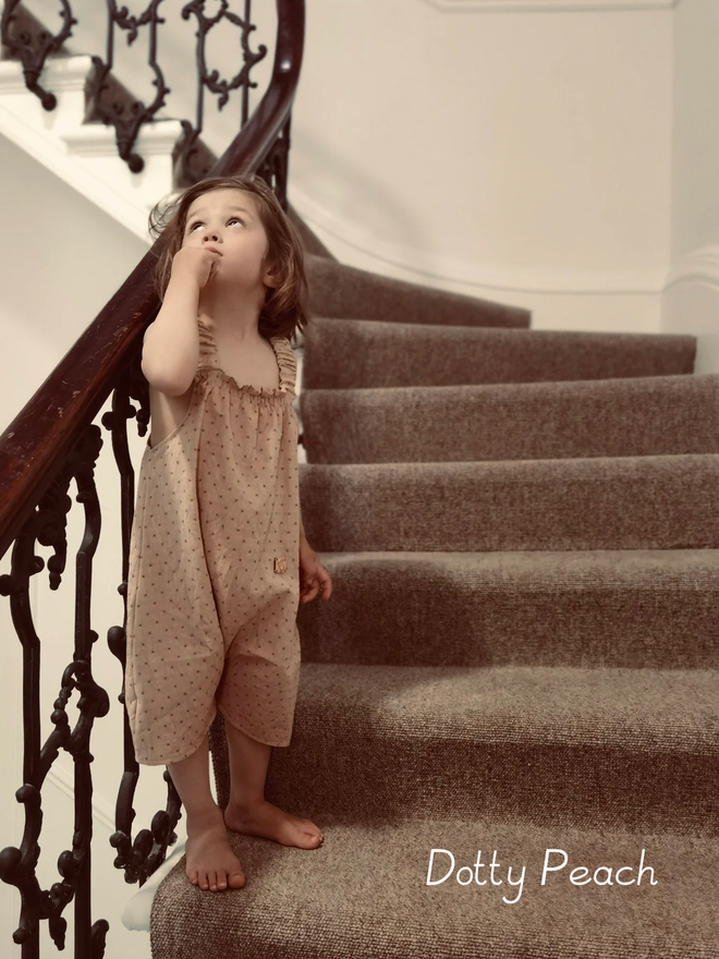 kids short dungarees dotty peach