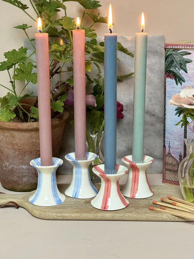 stripe candle holders handmade ceramic