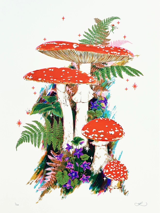 'So Fly' Large Mushroom Screenprint