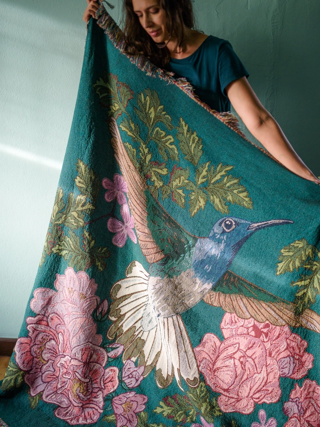 Joy Hummingbird Woven Blanket 