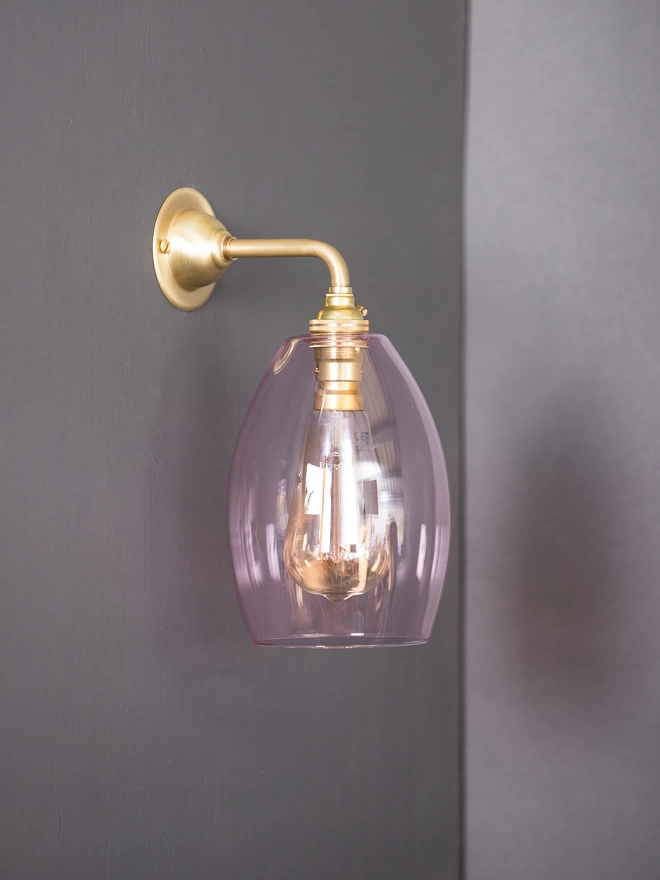 Small Pink Bertie Glass Wall Light In Brushed Brass