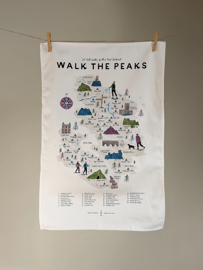 Walk the Peak District Map Tea Towel