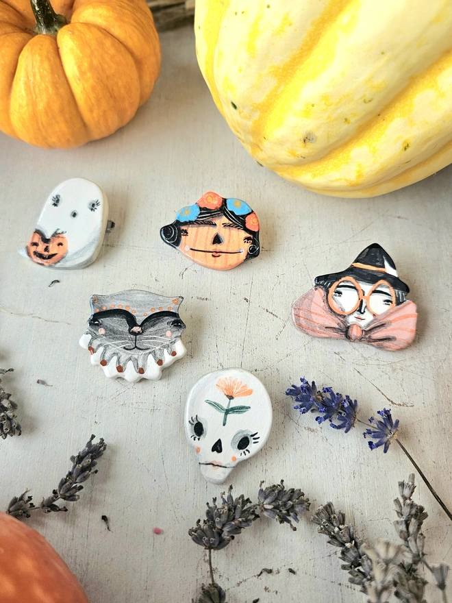 Witch ceramic halloween brooch