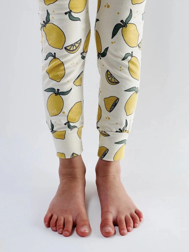 Organic Cotton Leggings in Cream "Lemon Grove" Print