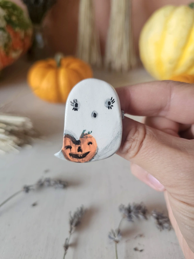 Ghost ceramic brooch