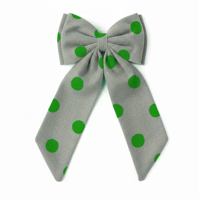 Over Sized Linen Polka Dot Bow Hanging Christmas Decoration, moss green polka dot bow placed in front of a white background. 