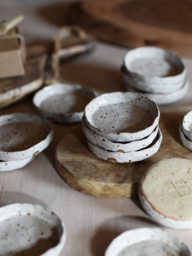 hand pinched ring dish in speckled clay