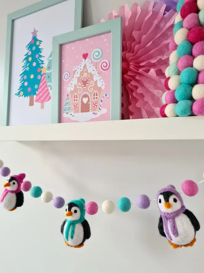 Felt Pastel Penguin Christmas Garland