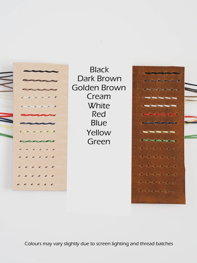 Hand stitched thread colour chart for leather