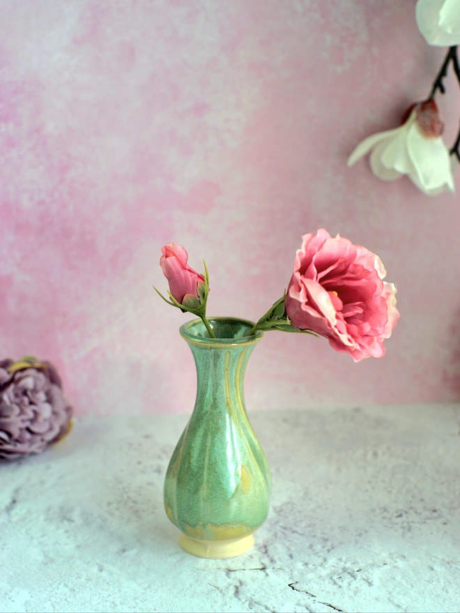 mini vase, small vase, bud vase, ceramic mini vase, ceramic bud vase, Jenny Hopp Pottery, Flower vase, Vase gift, gift for mum, gift for sister, gift for daughter, green vase