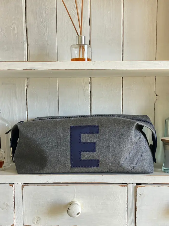 personalised canvas wash bag grey
