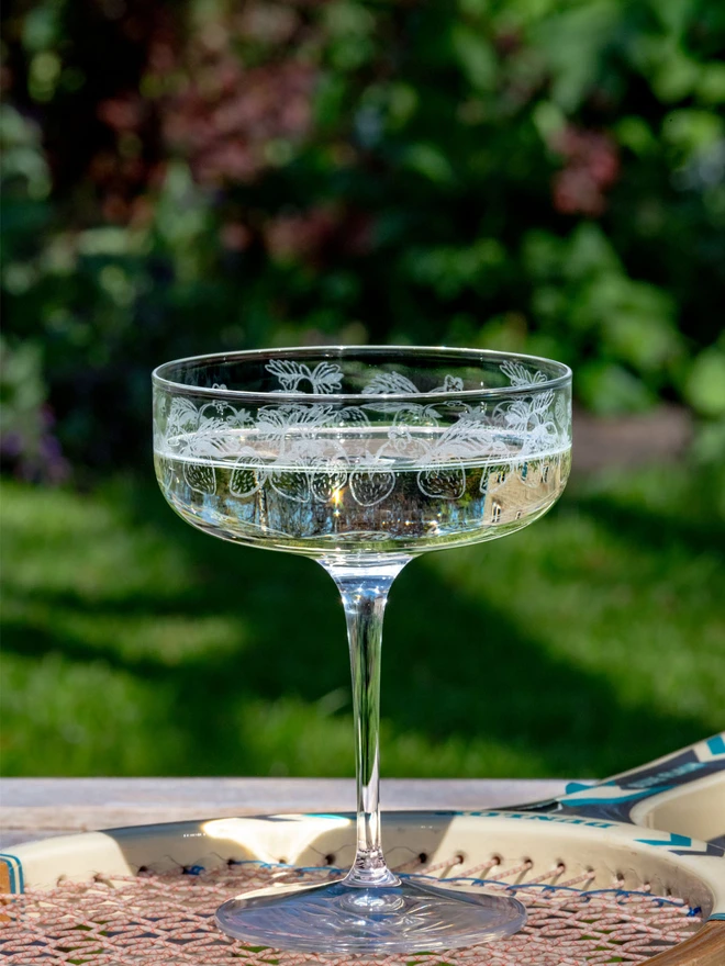 Emma Britton Strawberry Etched Design Champagne Coupe