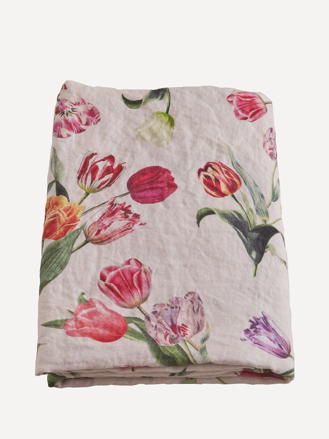 Tulip printed linen tablecloth