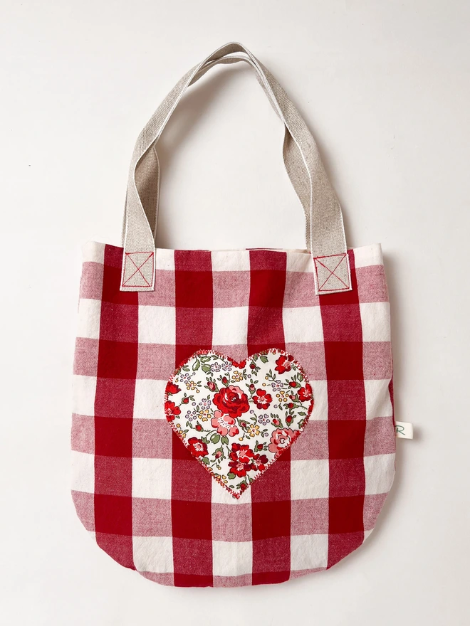 Heart Bag for Children in red gingham