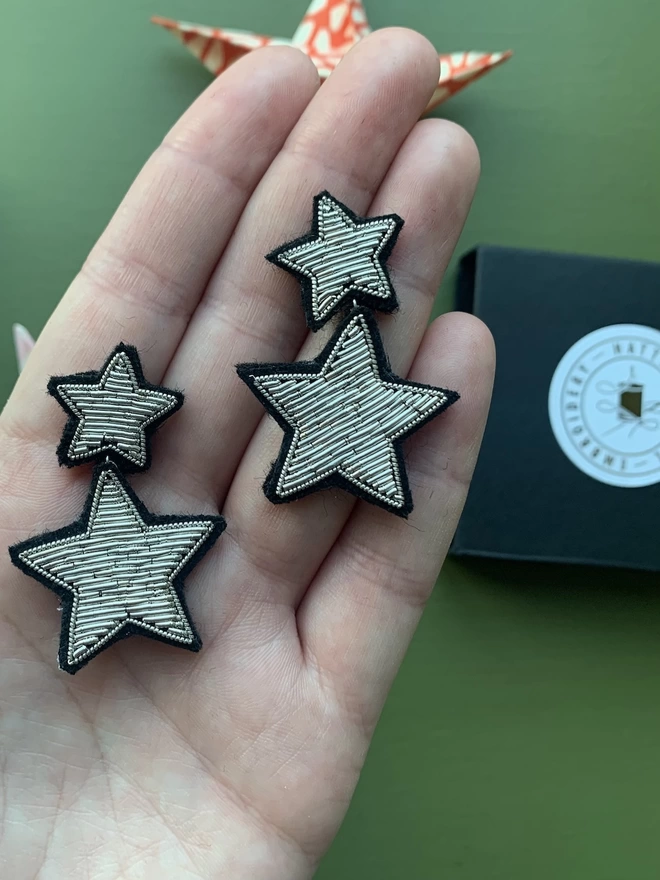 Embroidered Star Earrings - Silver