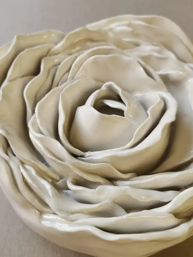 White ceramic peony rose flower handmade