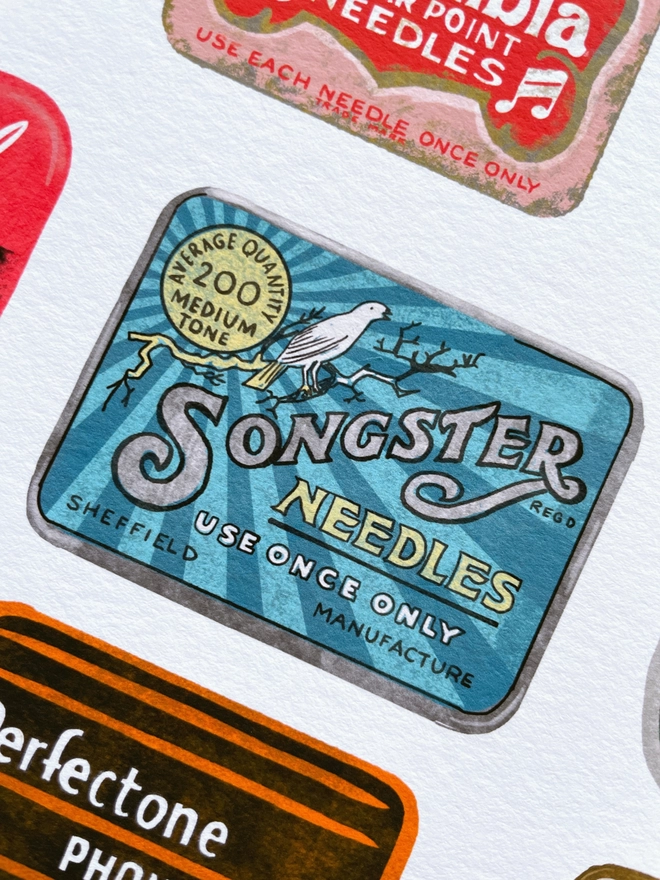 Detail of Songster needle tin