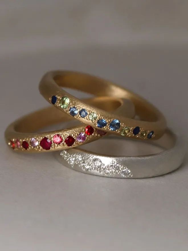 Cherry Blossom Red & Ruby Sapphire Scatter Band Ring