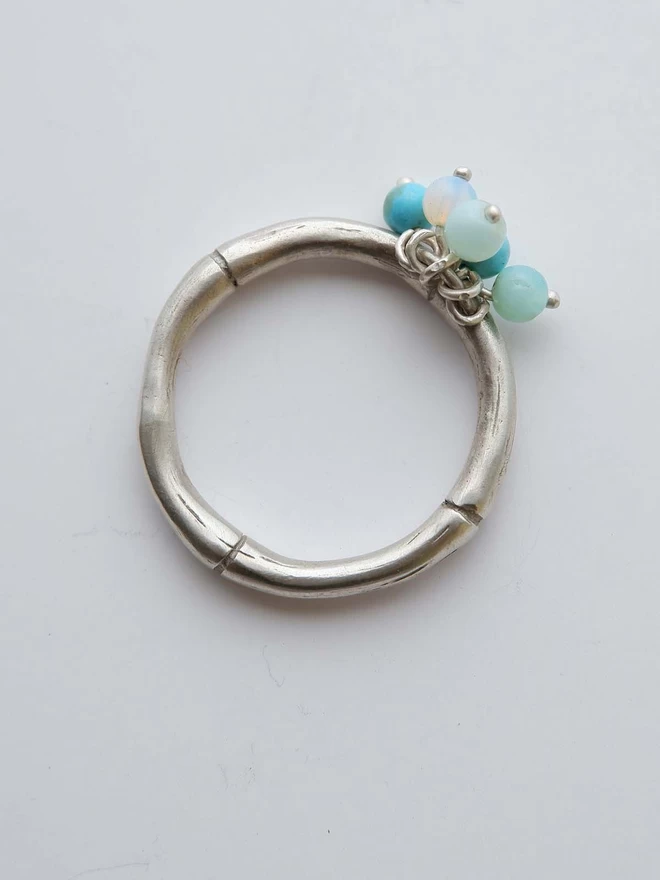 bamboo bauble ring in sterling silver with turquoise beads