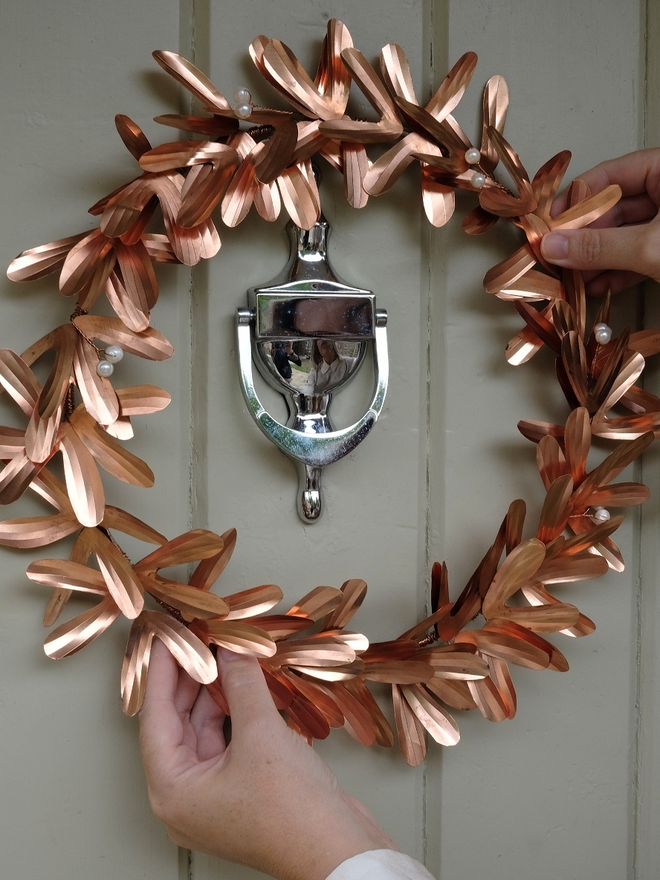 Everlasting Copper Mistletoe and Pearl Christmas Wreath