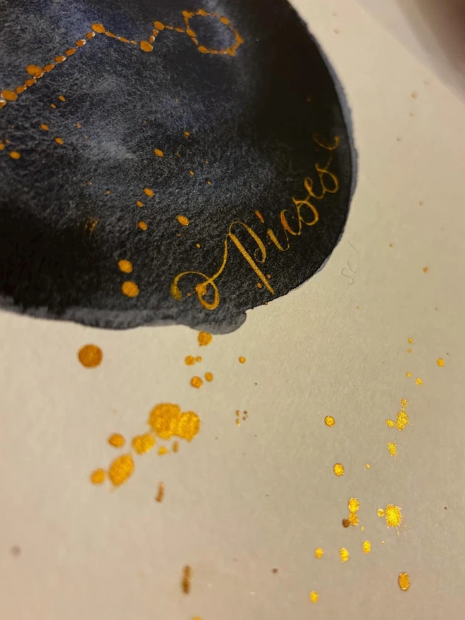 Bespoke Zodiac Watercolour With Calligraphy Print