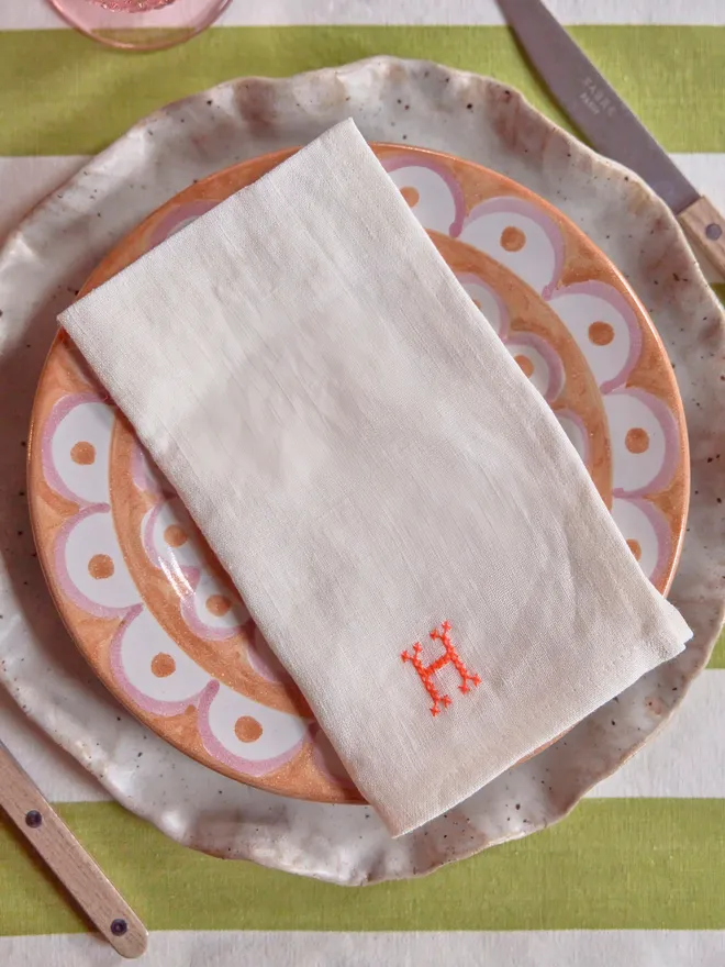 Personalised initial cross-stitch napkin