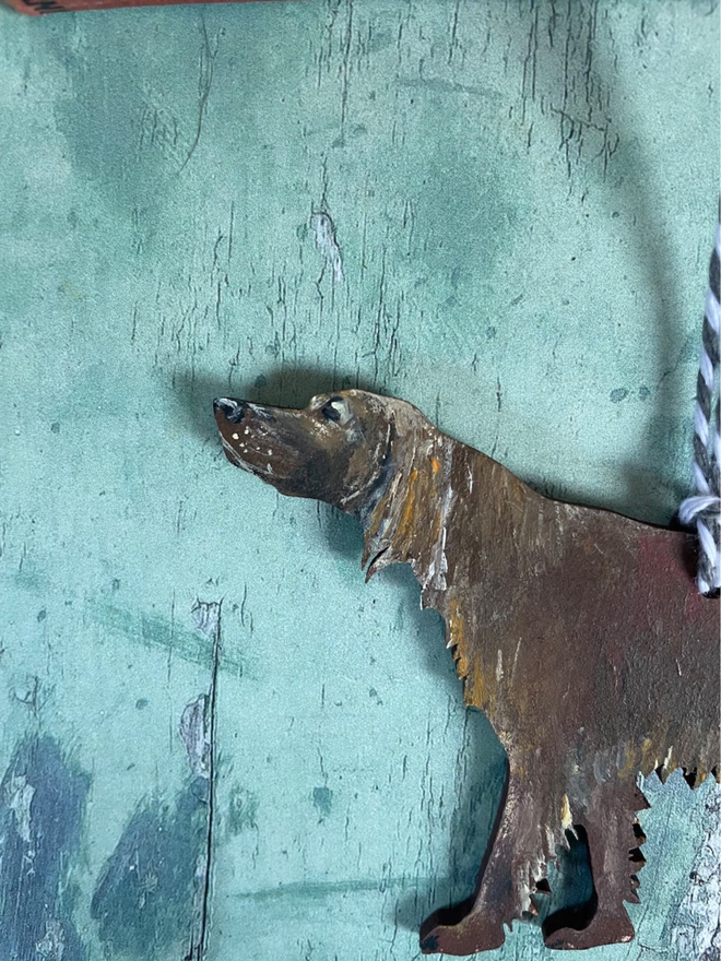 dog portrait custom hanging keepsake. an irish red setter dog hanging decoration.