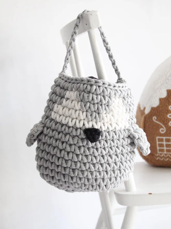 grey hanging penguin basket