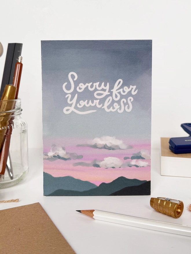 'Sorry for Your Loss' Card on a desk