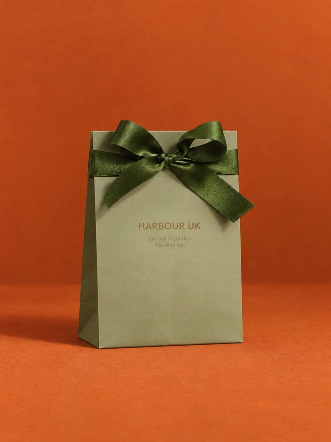 Harbour UK branded gift bag with ribbon bow handmade bracelet packaging London