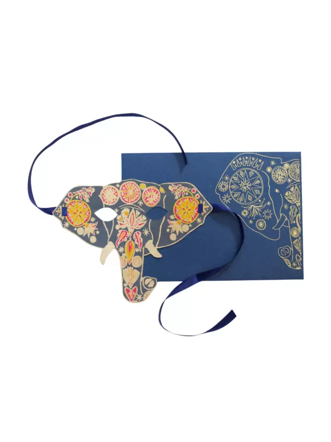 White cut-out shot: mask with elephant motif to create a truly luxurious and special card.