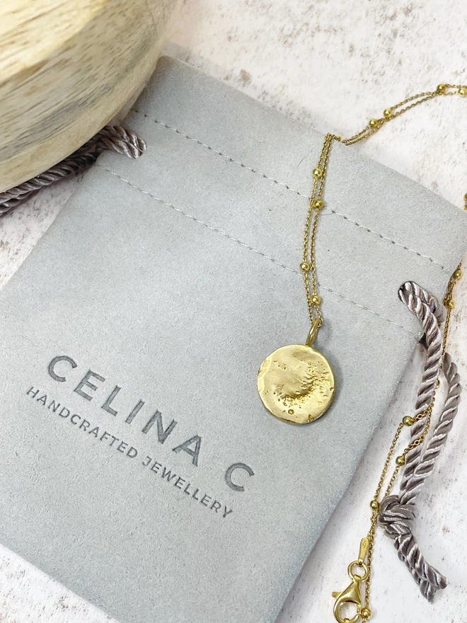 Sand cast Love you to the moon pendant necklace celina c jewellery handmade recycled gold silver holly & co