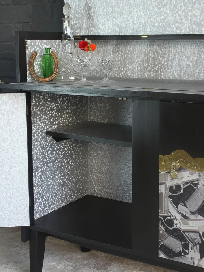 metallic and fun print cocktail cabinet