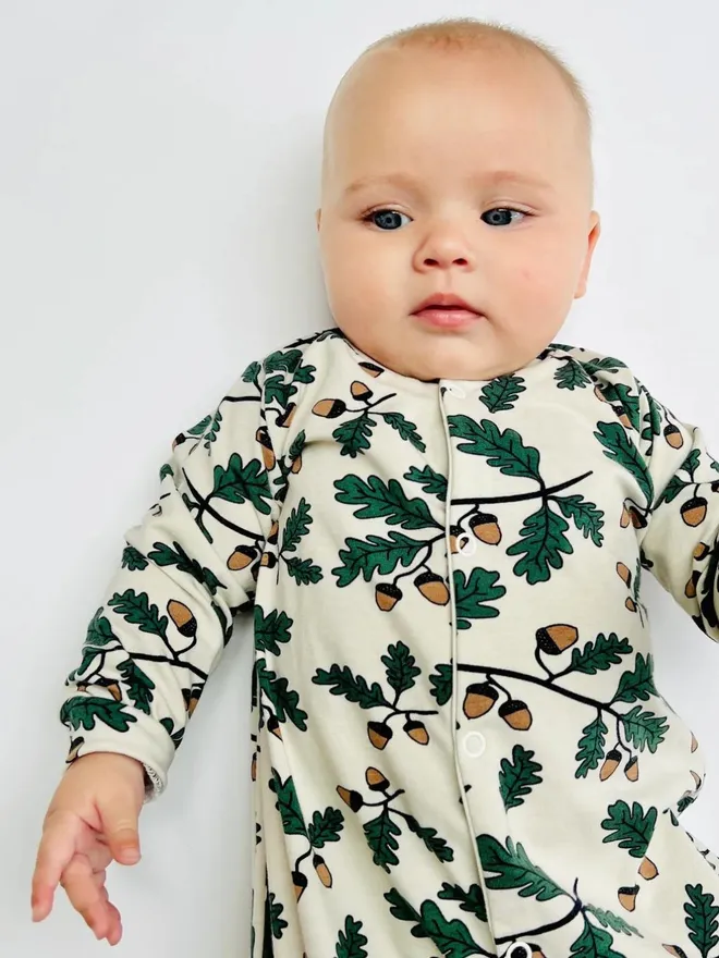 Cream 'Little Acorn' Organic Cotton Baby Sleep Suit