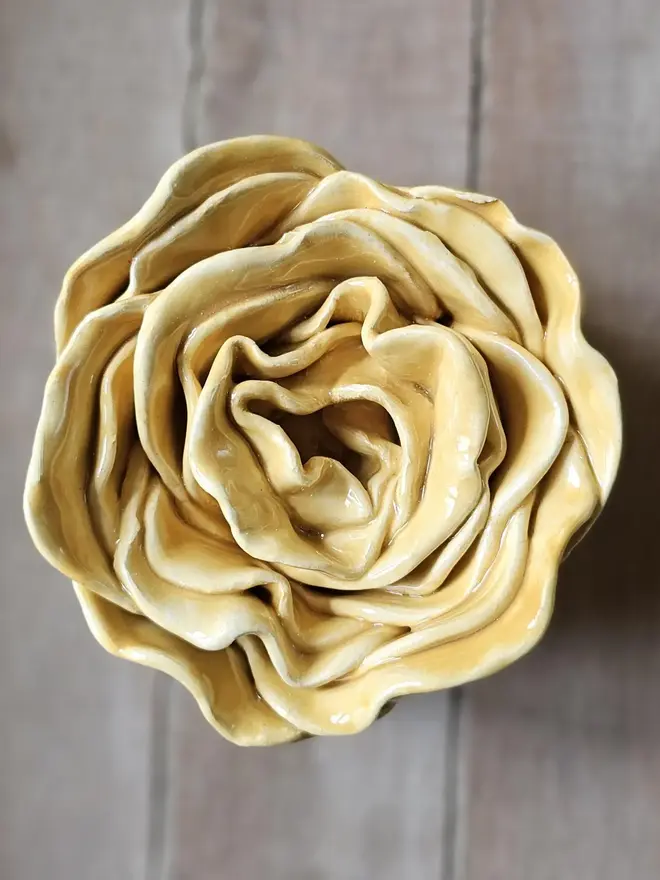 yellow ceramic flower peony collectors pottery gift for botanist flower lover fine art ceramics