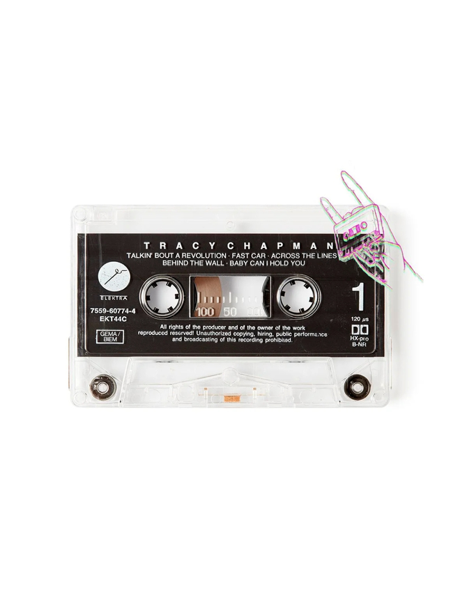 tracy chapman fast car cassette tape print. print on white background. 