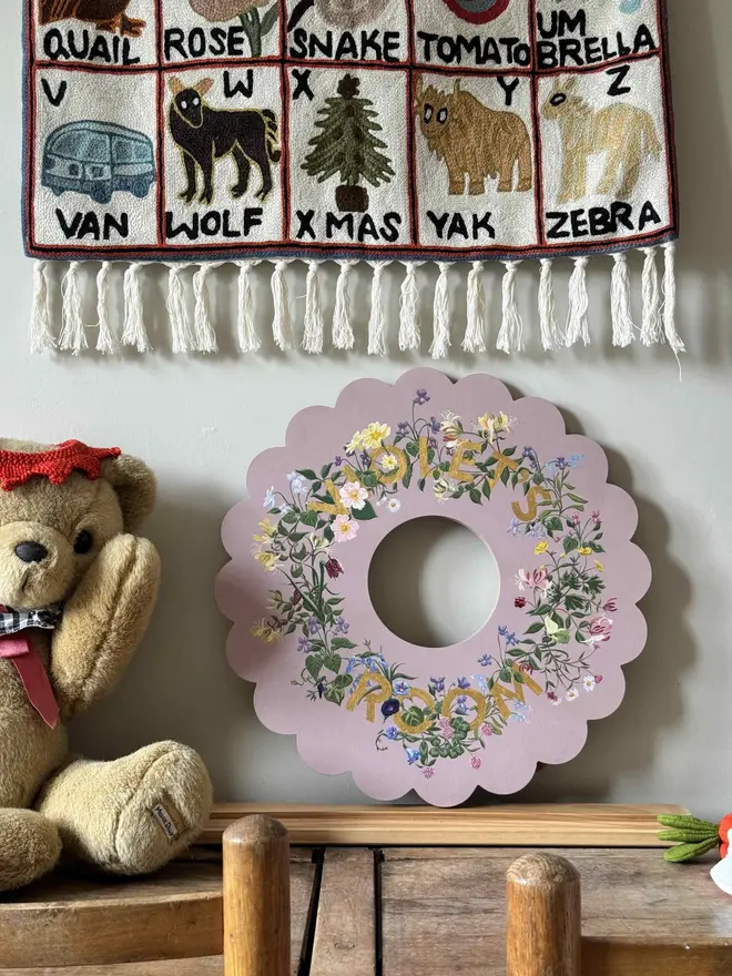 Customisable Floral Wooden Door Wreath Name Plaque