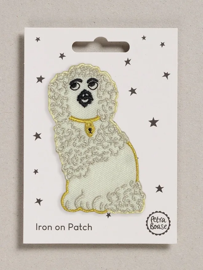 White dog Figurine embroidered iron on fabric patch