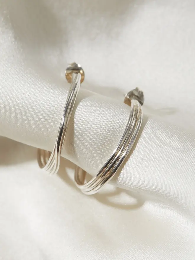 Silver Ripple Hoop Earrings