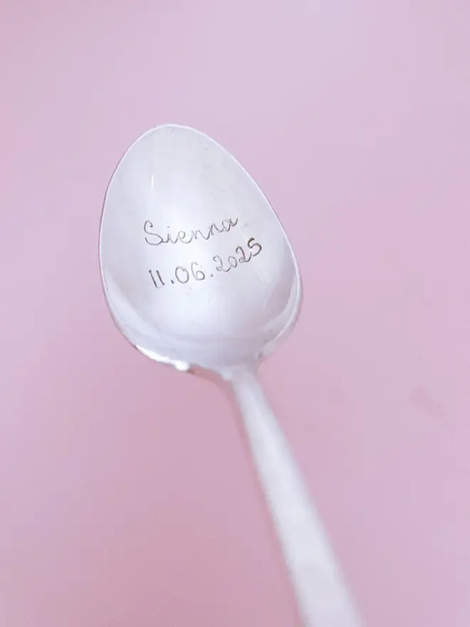 Baby + date - personalised vintage spoon custom message