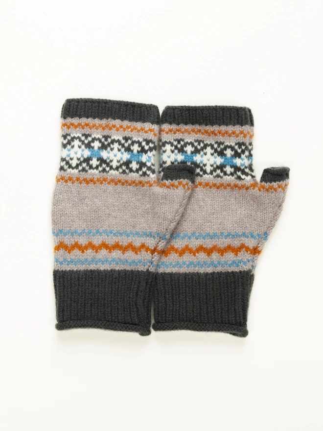 Grey, Turquoise, Orange Mittens