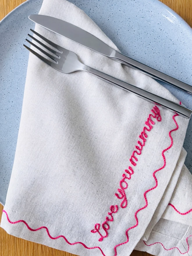 Love you mummy embroidered napkin