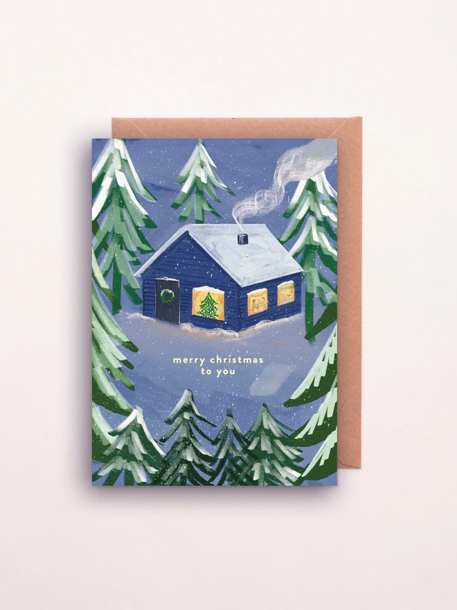 cosy cabin Christmas Card