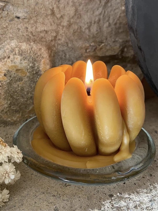 Pumpkin Shaped Autumn Beeswax Candle